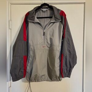Nike Men's Gray and Red Pullover 1/2 Zip Windbreaker